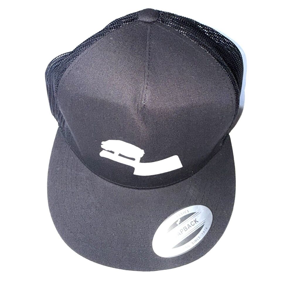 The Classics Hat Cap Snap Back Black Flat Bill Mens Embroidered a pig on an axe